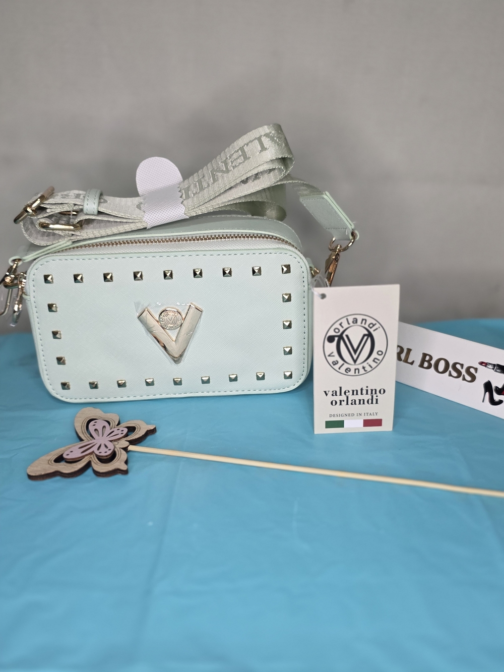 Valentino Orlandi Mint Green Studded Crossbody Bag